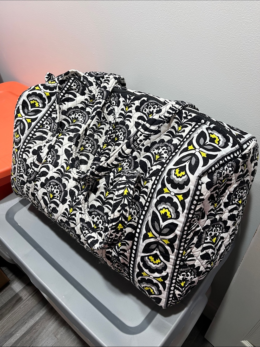 Vera Bradley Quilted Duffle Bag - Black, White & Yellow large